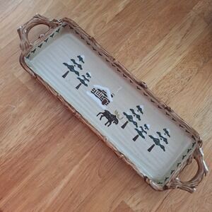 Sonoma Lodge Cabin Moose Rectangular Christmas Tray Platter Cheese Decor